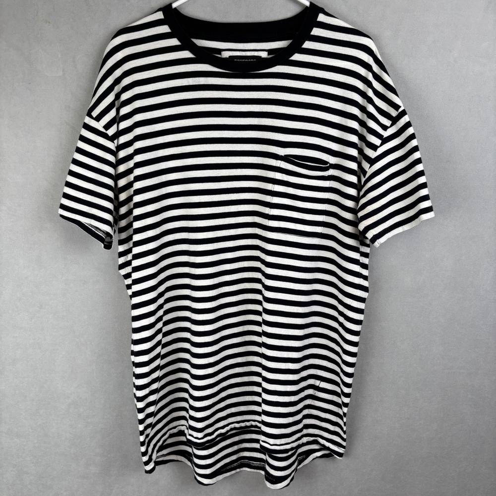 Zanerobe Mens M Striped Pocket T-Shirt Black White Crew Neck Short Sleeve Urban
